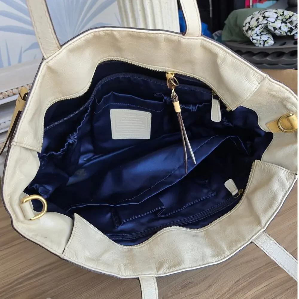 CoachPatent Leather/ cream/ yellow n blue purse/ diaper bag/ project bag